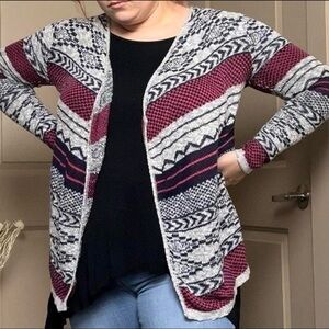 Say What? Gray and Navy Redish Pink Cardigan Sweater